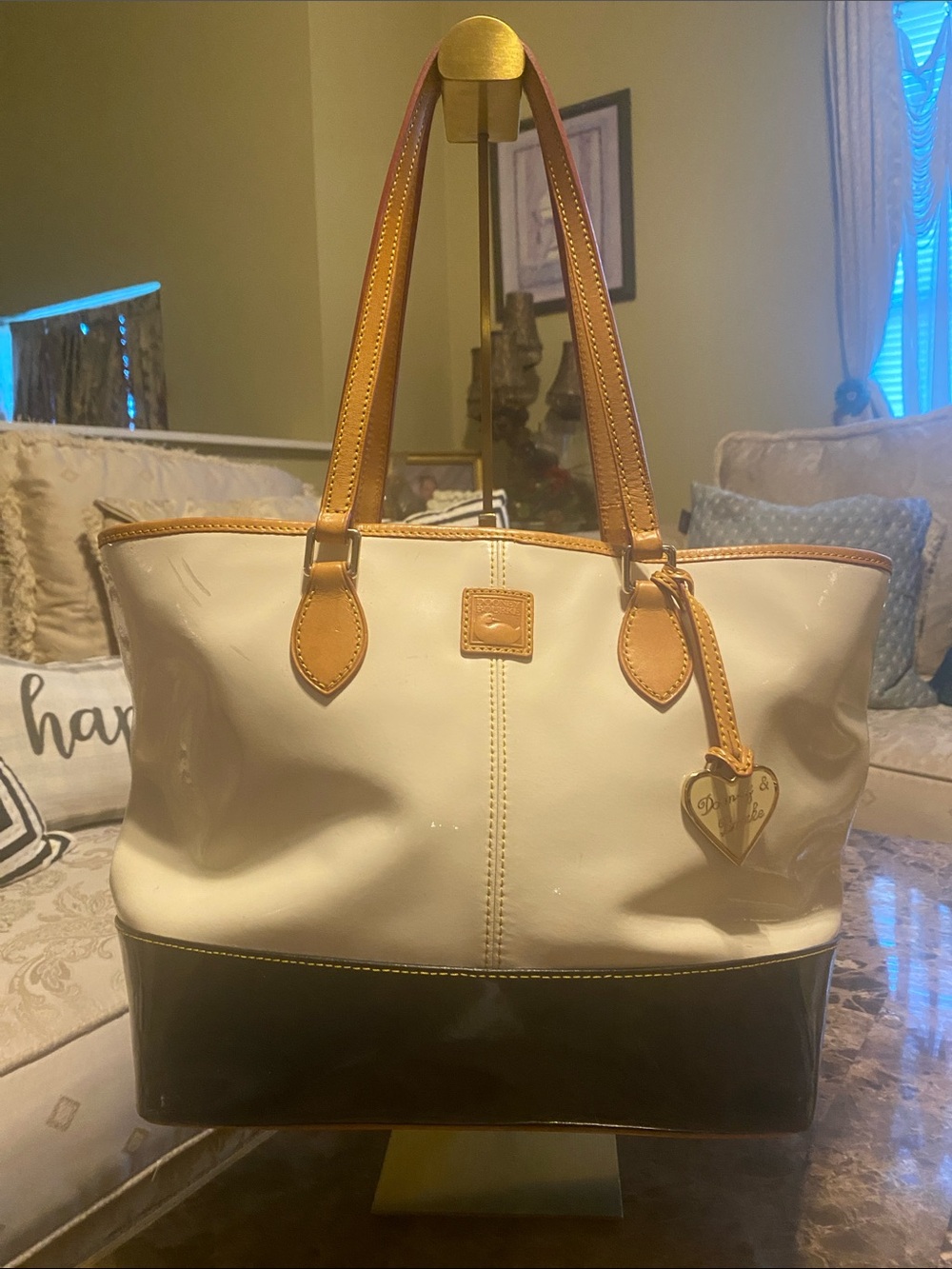 Dooney & Bourke Cream and Brown Two-Tone Leather Tote